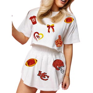 <b>Women's</b> Game Day Themed 100% Customizable Top <b>Skort</b> Set Super Comfortable Hand-Sequined Design Embroidery Skin Friendly - Product Image 4