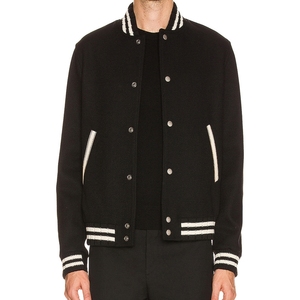Veste de sport en tricot noir pour homme, col rabattu, logo imprimé, fermeture éclair au dos, coupe classique, matière polyester, automne - Product Image 1
