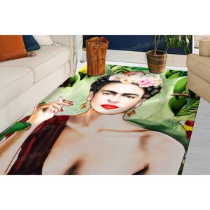 Tapis imprimé Frida Kahlo avec tasse à thé - Design de tapis moderne et célèbre, avec tapis moelleux à poils longs - Product Image 4