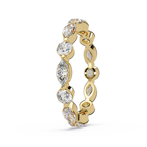 Classic 14K Pure <b>Gold</b> Marquise Round Eternity Alternating Lab Grown Diamond Bezel <b>Set</b> Stackable Wedding Band <b>Rings</b> for Bridal - Product Image 2