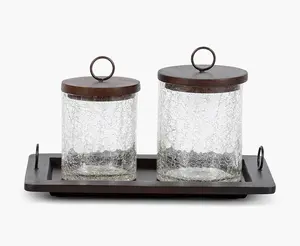 Plateau de service moderne en métal avec bocal en verre et couvercle en métal, décor de fête, plateau de service aux noix, décor de table pour la maison - Product Image 1