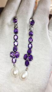 Boucle d'oreille en argent sterling 925 avec pierre précieuse d'améthyste naturelle de qualité AAA très beau et design unique et parfait pour toute occasion - Product Image 4