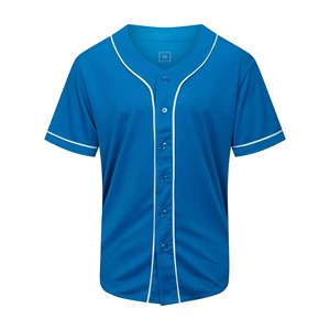 Men's Blue Baseball Jersey Short Sleeve Moisture Wicking Regular Fit Solid Color Button Front Adult Sports Apparel - Product Image 1