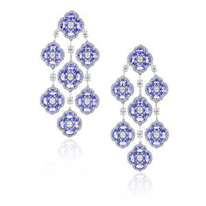 Pendientes de Oro de 18k con Tanzanita, Perla y Diamante para Regalo de Boda o Fiesta - Product Image 1