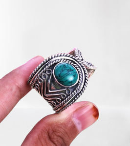 Fine Sliver Jewelry Solid 925 Sterling Silver Spinner Turquoise Handmade Gemstone Promise Ring Wedding Gift Ring Jewelry - Product Image 1