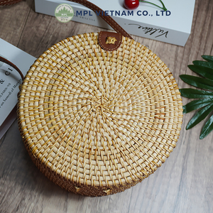 Sac bandoulière rond en rotin naturel bio écologique avec sangle en cuir véritable de qualité supérieure, sac à main en osier tressé à la main, design personnalisé - Product Image 6