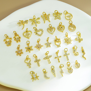 Liontin Kalung Berlapis Emas DIY dengan Zirkonia Kubik, Liontin Huruf Kupu-kupu Hati Bintang Utara, Liontin Emas untuk Pembuatan Perhiasan - Product Image 2