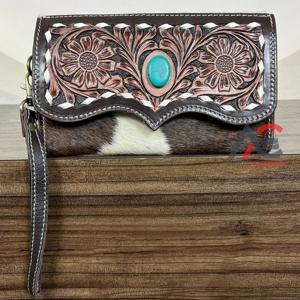 Cartera de Muñeca de Cuero Genuino Hecha a Mano para Mujer, Tarjetero y Portacelular, Bolso de Diseño Occidental, Clutch de Piel de Vaca - Product Image 1