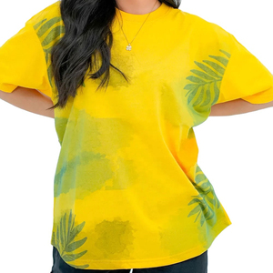 T-shirt jaune grande taille pour femmes 100% coton imprimé feuille T-shirt pour femmes nouvelle mode T-shirt idéal pour les vêtements quotidiens et les vacances - Product Image 3