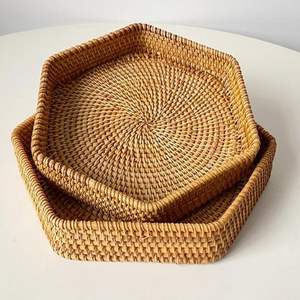 Dernière forme hexagonale Plateau de service en osier tissé Plateau de service de fruits d'eau tressé Plateau de service en rotin tissé Vente à chaud - Product Image 1