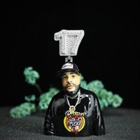 Kalung Pria 3D Hip Hop untuk Pernikahan/Pertunangan, Berlian Moissanite VVS Potongan Brilian, Lapis Emas Perak Enamel, Liontin 2 Inci