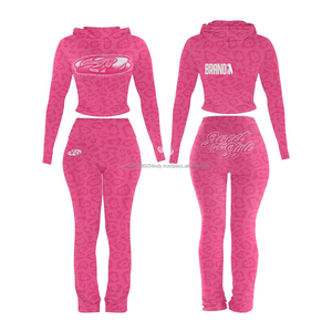 Conjunto Deportivo Casual de 2 Piezas para Mujer: Chaqueta Corta con Capucha y Pantalones Ajustados con Cordón, Chándal Básico de Corte Ajustado y Sólido - Product Image 3