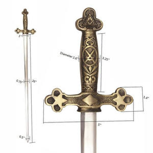 Espada Masónica de Caballero Templario, Espada Ceremonial, Hoja de Acero de Damasco, Borde Dentado, Mango de Latón, Funda, Personalizable OEM - Product Image 2
