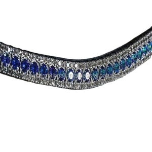 Banda de cuero de alta calidad para cejas de caballo, con bermudas azul y aqua, cristal transparente, 5 filas, banda para cejas de lujo, fabricante al por mayor - Product Image 1