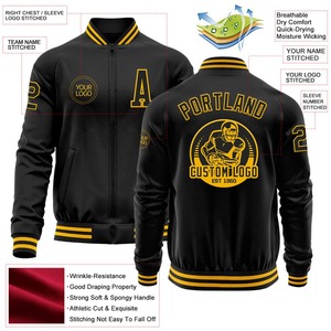 Custom <b>Black</b> Gold Bomber Varsity Letterman Zipper Jacket <b>Windbreaker</b> Streetwear Vintage Men's Varsity Jacket - Product Image 2