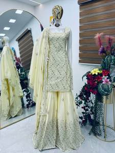 Nouvelle arrivée Top Palazzo Collection tissu crêpe naturel avec broderie séquence travail pour les femmes vêtements de fête - Product Image 2