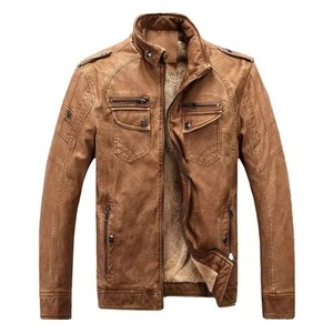 Chaqueta de cuero con capucha de piel de oveja de imitación clásica a la moda para hombre, abrigo informal de lana cálido con cremallera y cuello levantado, chaquetas de talla grande para hombre - Product Image 4