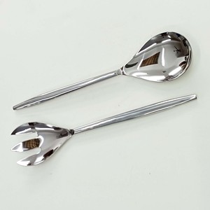 Elegant Hand Crafted Thick Round Handles Stainless Steel Salad Serving Set Silver Plated <b>Plain</b> Salad Spoon & Fork Serving Set - Product Image 2