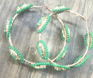 Boucles d'oreilles en raphia, rotin, couleur verte, marguerite multicolore, paille géométrique, bijoux de plage, été - Product Image 5