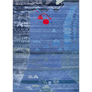 Alfombra Manchaha Azul de Lana y Seda de Bambú Anudada a Mano, 10 mm de Grosor, Rectangular, con Patrón para Pasillo, Modelo Les-1786 - Product Image 1