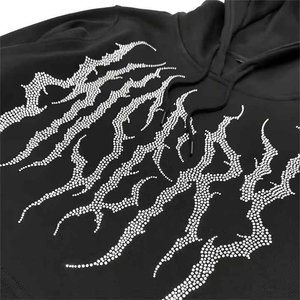 Ropa de calle para hombre Sudadera con capucha lavada con ácido pesado con diamantes de imitación Cómodo ajuste holgado Sensación como sudaderas con capucha lavadas con ácido - Product Image 2