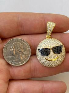 Collier pendentif hip-hop tendance en moissanite VVS sertie de diamants, plaqué or, argent 925, design visage souriant, bijoux - Product Image 6