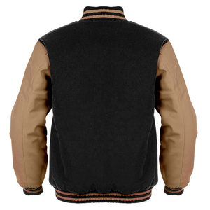 Mens Black <b>Brown</b> Varsity Letterman <b>Jacket</b> Wool Body <b>Leather</b> Sleeves Custom CollegeBaseballjacket for men DDP Shipping - Product Image 4