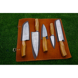 ชุดมีดทำครัวเหล็กดามัสกัสระดับมืออาชีพ ขายดี 5 ชิ้น ด้ามไม้พะยูง ผลิตจากเหล็กที่เป็นมิตรต่อสิ่งแวดล้อม งานฝีมือระดับนานาชาติ ขั้นต่ำในการสั่งซื้อ - Product Image 1