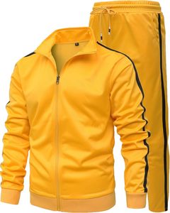 Jaune hommes athlétique 2 pièces survêtement décontracté fermeture éclair complète Jogging survêtement entraînement sport ensemble vêtements de sport - Product Image 2