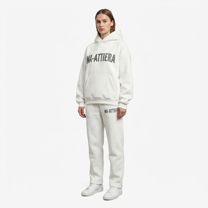 <b>Womens</b> <b>White</b> Fleece Hoodie <b>Tracksuit</b> Set Pullover Sweatshirt Jogger Pants Matching Casual Sportswear Loungewear - Product Image 1