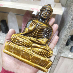 Sculpture de bouddha en œil de tigre naturel, fait à la main, Statue de bouddha, Statue de déesse, sculpture de bouddha décoratif sereine et méditation - Product Image 2