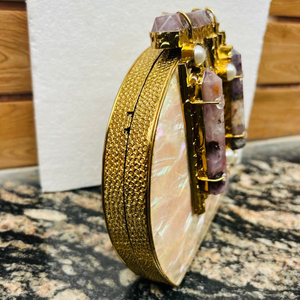 คลัทช์ทองเหลือง2025กับแม่ของไข่มุกโมเสกงานสำหรับเป็นของขวัญงานแต่งงานงานเลี้ยงแม่ของมุกกระเป๋าคลัทช์ทองเหลืองกับทอง - Product Image 3