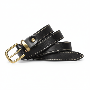 Custom Handmade Black 100% Genuine Cow Hide Leather Vintage Square Copper Buckle Durable Casual Leather <b>Belt</b> - Product Image 2