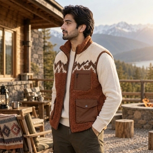 Men Sherpa <b>Vest</b> Made With Plush Sherpa Fabric Insulated Construction Functional Pockets And Comfortable Fitting For Cold Weather - Product Image 3