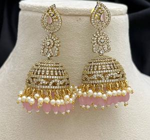 ทองโบราณมรดกราชวงศ์ kundan jhumkas ต่างหูมุกน้ำตกในทองเหลืองสำหรับงานแต่งงานของผู้หญิงและของขวัญ - Product Image 2