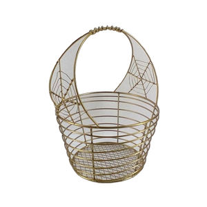 Panier en fil de fer en métal au design élégant de forme ronde fini or pour panier de rangement de cuisine de table avec poignée - Product Image 2