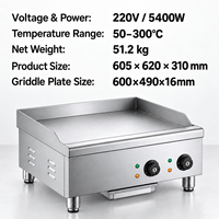 Plaque de cuisson électrique professionnelle robuste 220V 5400W avec double contrôle de température, plaque de 16 mm d'épaisseur en acier inoxydable pour comptoir