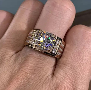 Anillos de Compromiso para Hombre de Plata de Ley 925, Venta Caliente, con Diamante Moissanita Solitario VVS Brillante, Chapado en Oro y Rodio, Estilo Rapero Personalizado - Product Image 3