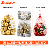 Machine d'emballage automatique de sacs en filet pour ornements de Noël et articles cadeaux, remplissage ultra-doux, filet brillant, prêt pour FBA, changement rapide, CE 30