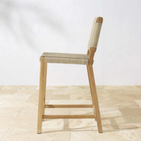 Chaise de bar en bois de teck extérieur naturel avec rotin pour meubles de club de plage de café-Anya