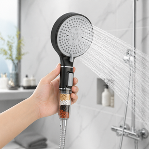Ensemble de douche à main haute pression avec filtre, en acier inoxydable, pour salle de bain, économie d'eau, avec support mural et rail - Product Image 1