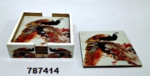 Ensemble de sous-verres en bois floral jaune moderne imprimé | Sous-verres carrés laqués marron | Cocina Accesorios - Product Image 5