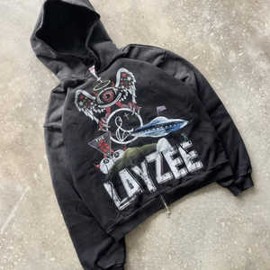 Y2K sweat à capuche zippé complet personnaliser lavage à l'acide impression en détresse sweat à capuche chrétien hommes femmes respirant anti-rétrécissement sweat - Product Image 1