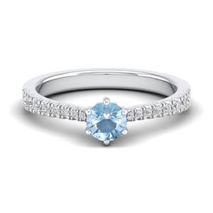 แหวนเงินแท้ 925 ประดับพลอยอะความารีนทรงกลมเจียระไนแบบบริลเลียนต์ 0.5 กะรัต พร้อมใบรับรอง REYES GRA สำหรับผู้หญิง - Product Image 1