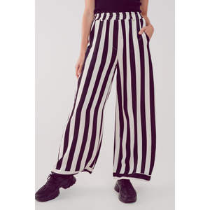 Pantalones Anchos de Satén Negro con Rayas, Cintura Alta, Antiarrugas y Transpirables, Estilo Hip Hop o Casual con Técnica Arrugada - Product Image 1