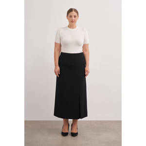 <b>Black</b> Tight Slim <b>Pencil</b> <b>Skirt</b> with Slit and Ruffles-Large Breathable 100% PES - Product Image 1