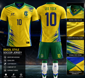 Brazil Style <b>Soccer</b> Jersey Custom Team Kit Short Sleeve Football Shirt Match Training Uniform - Product Image 1