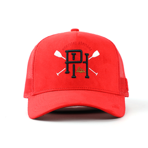 หมวกแก๊ป3D นิ่มสีแดง5แผงสำหรับคนขับรถบรรทุกหมวกปักโลโก้สไตล์สตรีทตาข่ายด้านหลังแบบสปอร์ต - Product Image 3