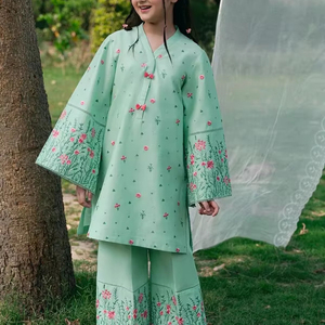 Elegante Vestido Formal para Niñas Pakistaníes, Estilo Regular, Bordado, Tela Acrílica, Protección Solar para Bodas - Product Image 1