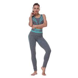 Leggings de yoga et soutien-gorge de course à pied à cordon respirant écologique en gros ensemble de vêtements de sport 2 pièces pour femmes - Product Image 1